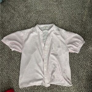 Striped Button Down Shirt - Pink and White